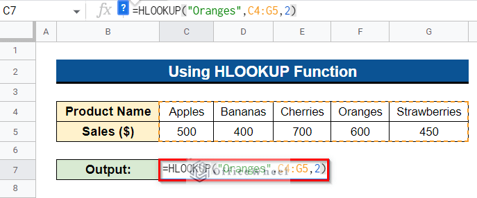 Using HLOOKUP Function to Search for Text in Range in Google Sheets